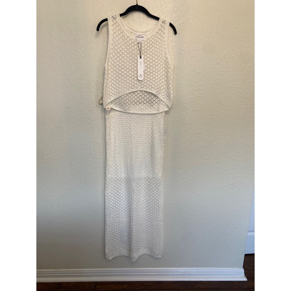 NWT‎ Olive + Oak Sweater Sleeveless & Maxi Skirt Crochet Set Women's Large Beige - Picture 1 of 7